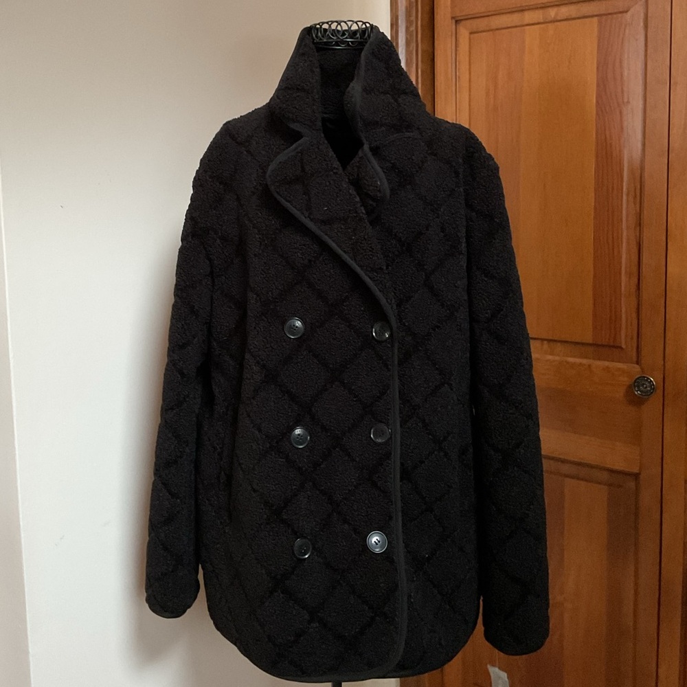 Lauren Ralph Lauren Faux Shearling Pea Coat - Black, Large, New - Picture 1 of 10